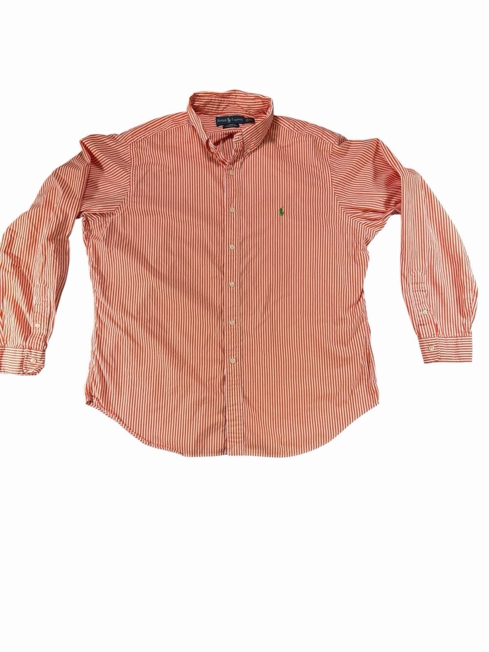 Polo Ralph Lauren Men’s XL Orange White Striped Long Sleeve Button Down Shirt